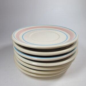 Mccoy Blue Pink Stripped 6" Plates Cake Set Of 7